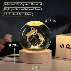 Wengonvila 3D Moon Crystal Ball with Base for Living Room, decoration, gifts Night Lamp (7 cm, jumping dolphins)