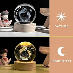 Wengonvila 3D Moon Crystal Ball with Base for Living Room, decoration, gifts Night Lamp  (7 cm, jumping dolphins)