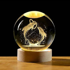 Wengonvila 3D Moon Crystal Ball with Base for Living Room, decoration, gifts Night Lamp  (7 cm, jumping dolphins)